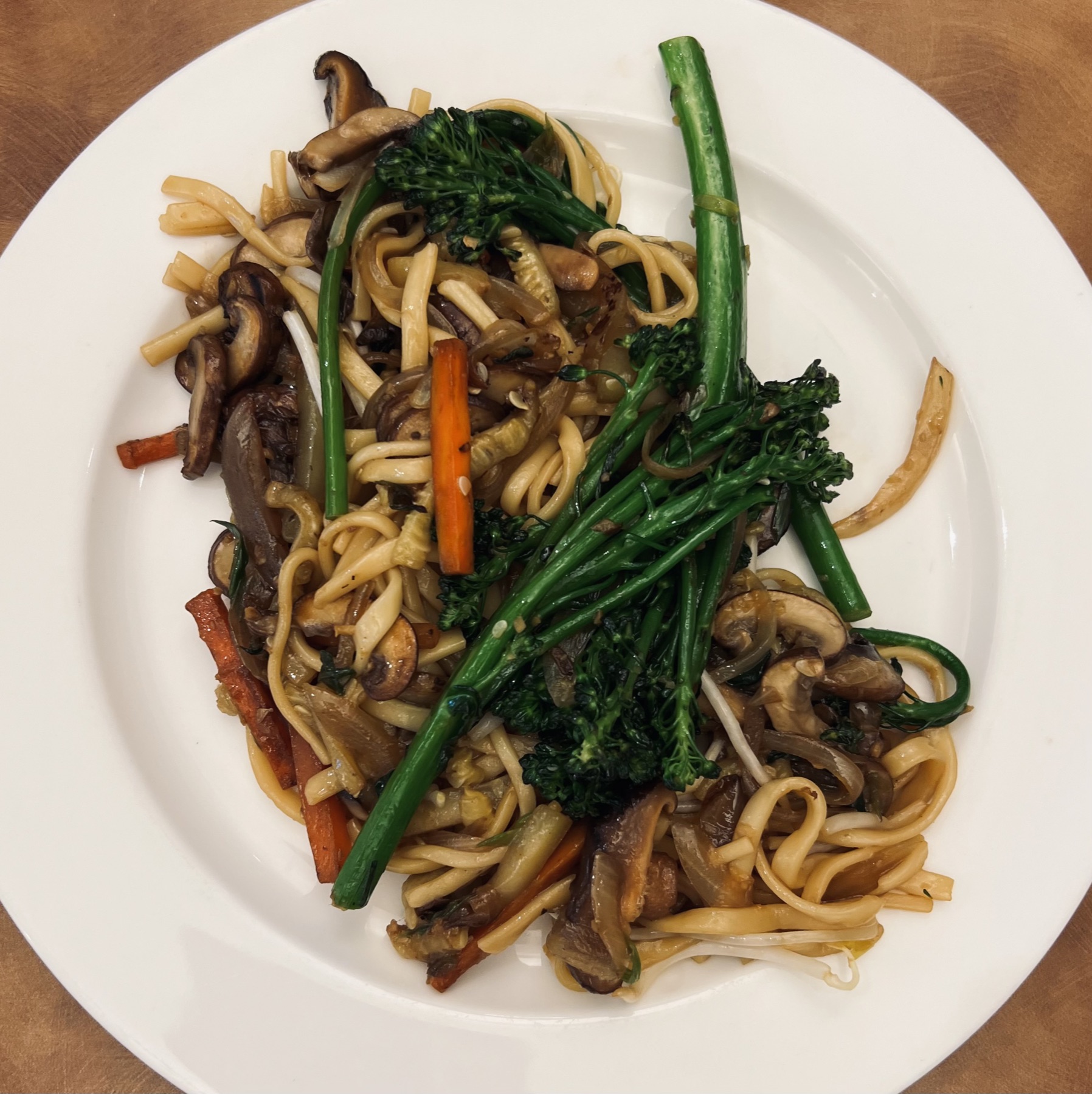 Shanghai pan-fried noodles plated